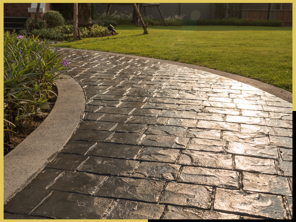 Decorative Ashlar Slate stamped concrete patio installed by El Vive in Somersett, Reno