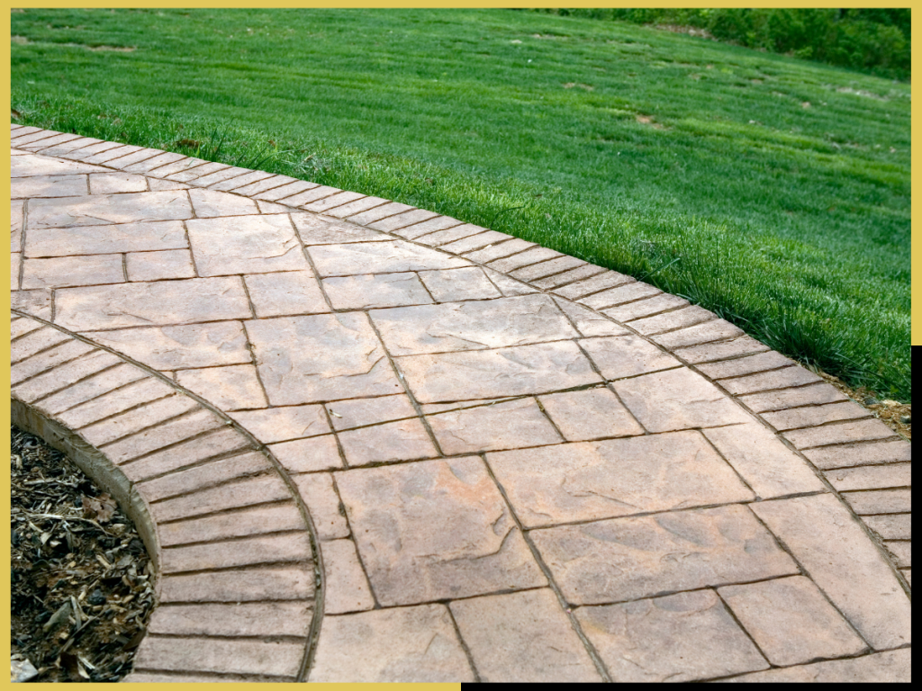 Decorative Ashlar Slate stamped concrete patio installed by El Vive in Saddlehorn, Reno